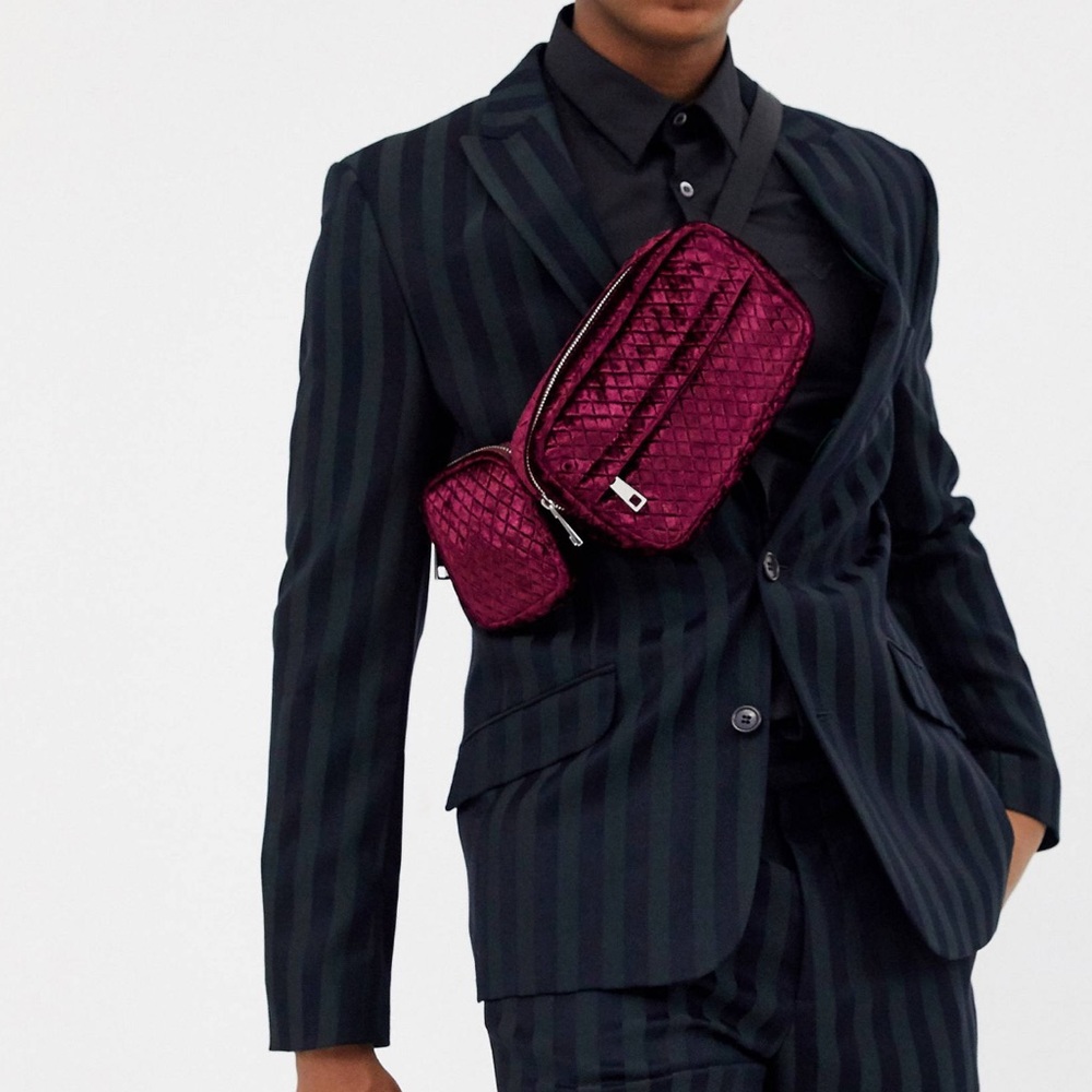 ASOS DESIGN multi pocket cross body fanny pack in quilted burgundy- BARELY USED!